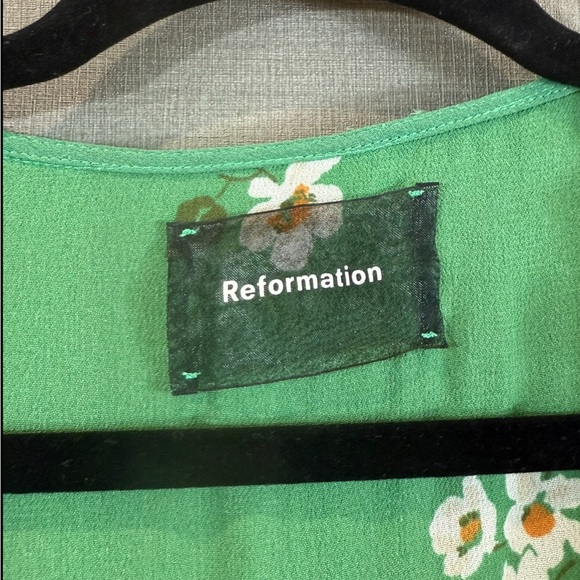 REFORMATION Green Lola Floral Boho Print Ruffle Wrap Mini Dress - Picture 7 of 10